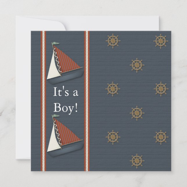 Red White Navy Blue Sailboat Baby Shower Inbjudningar (Framsida)
