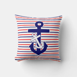 Red White & Navy Rand med ankare Dekorativ kudde