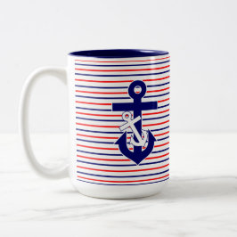 Red White & Navy Rand W/Anchors Coffee Mugg