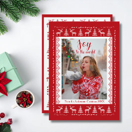 Red White Nordic Sweater Photo Flat Holiday Card Julkort