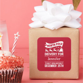 Red & White North Pole SANTA Delivery Namn Fyrkantigt Klistermärke