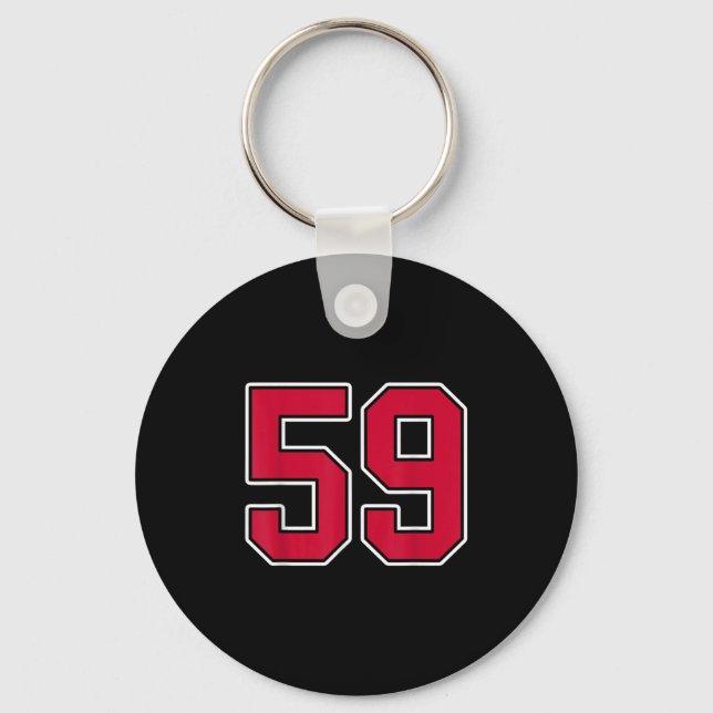 Red White Number 59 Jersey Player Uniform #59 Nyckelring (Framsida)
