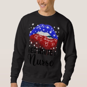 Red White Nurse Cute American Läppar Nurse 4th Ju Lång Ärmad Tröja