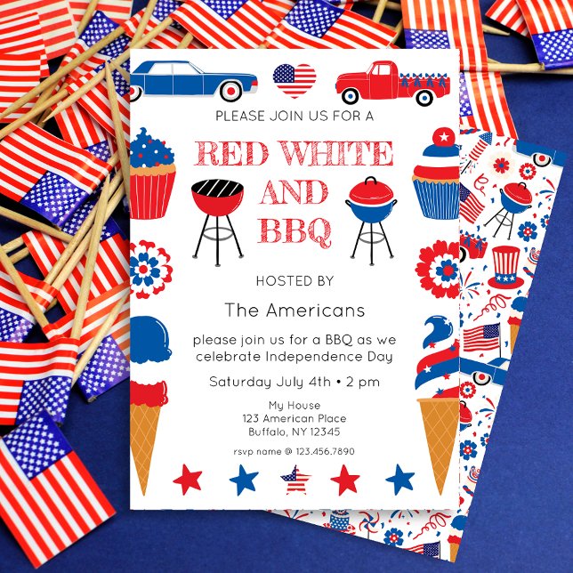 Red White och BBQ 4:e juli-inbjudan Inbjudningar (Skapare uppladdad)