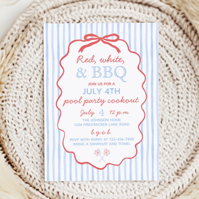 Red White och BBQ 4:e juli Party Inbjudningar (Skapare uppladdad)
