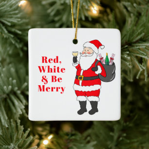 Red White och Be Merry Santa White Vin Anpassnings Julgransprydnad Keramik