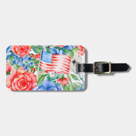 Red White och Blåa blommor 4:e juli Patriotic Bagagebricka