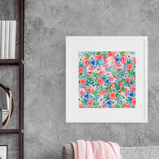 Red White och Blåa blommor Patriotic 4 juli Poster (Skapare uppladdad)