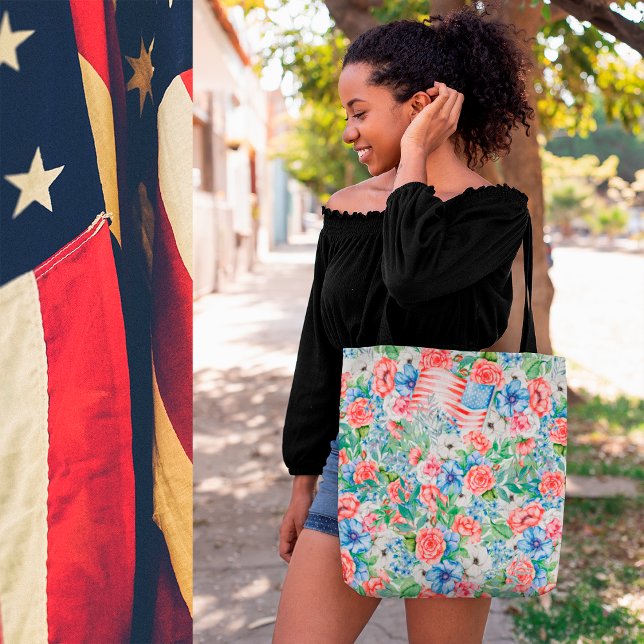 Red White och Blåa blommor Patriotic 4 juli Tygkasse (Skapare uppladdad)