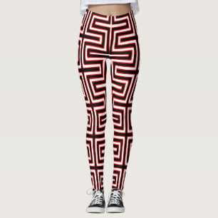 Red White och Black Maze African lera trasa Leggings