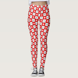 Red White och Black mönster Leggings