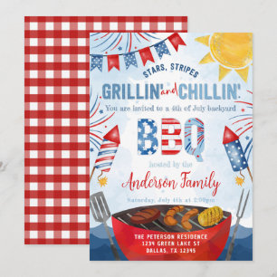 Red White och Blue 4:e juli Backyard BBQ Party Inbjudningar