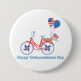 Red White och Blue 4:e juli Whimsical Bicycle Knapp