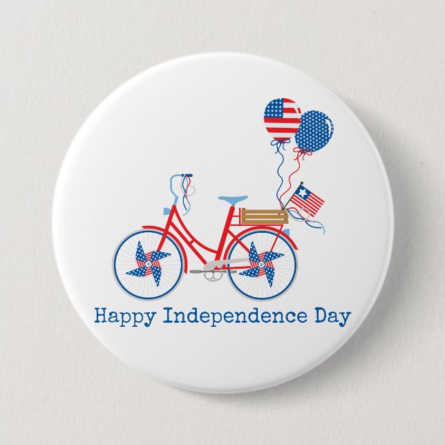 Red White och Blue 4:e juli Whimsical Bicycle Knapp (Framsida)