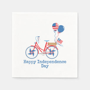Red White och Blue 4:e juli Whimsical Bicycle Pappersservett
