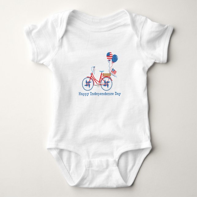 Red White och Blue 4:e juli Whimsical Bicycle T Shirt (Framsida)