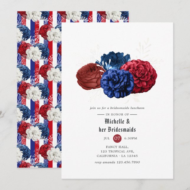 Red White och Blue 4 juli Bridesmaids Luncheon Inbjudningar (Fram/baksida)