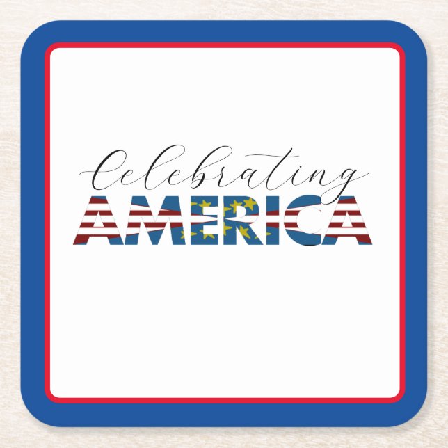 Red White och Blue America Underlägg Papper Kvadrat (Framsidan)