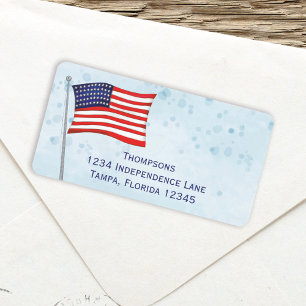 Red White och Blue American Flagga Returadress Adressetikett