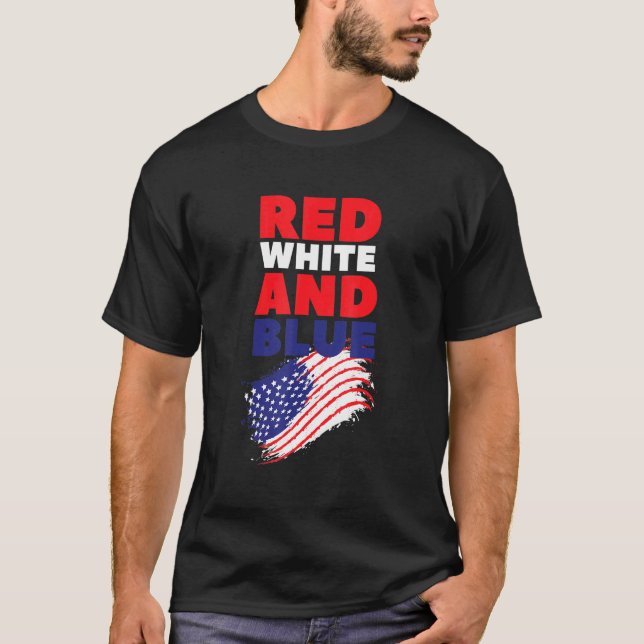 Red White och Blue American Flagga USA T Shirt (Framsida)
