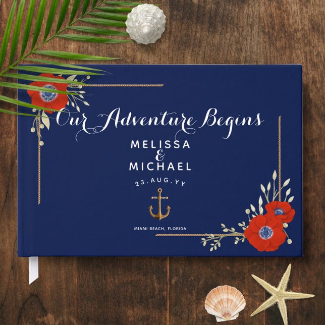 Red White och Blue Anemones ⚓️ Nautical Bröllop Gästböcker (Red White & Blue Anemones ⚓️ Nautical Wedding Guest Book
)