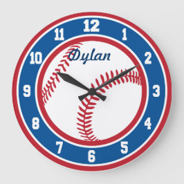 Red White och Blue Baseball Clock Stor Klocka