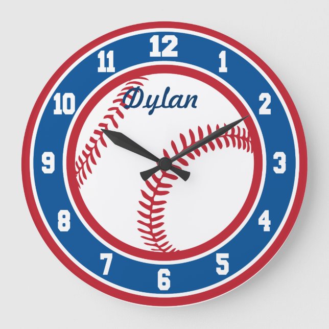 Red White och Blue Baseball Clock Stor Klocka (Framsida)