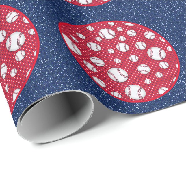 Red White och Blue Baseball Homerun Presentpapper (Rullad Hörn)