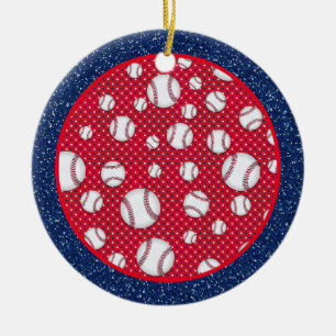 Red White och Blue Baseball Julgransprydnad Keramik