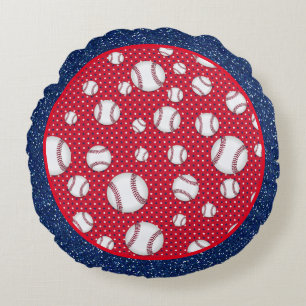 Red White och Blue Baseball Rund Kudde