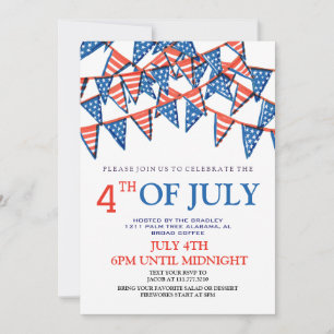 Red White och Blue BBQ Fireworks 4:e juli Party Inbjudningar