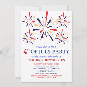 Red White och Blue BBQ Fireworks 4:e juli Party Inbjudningar