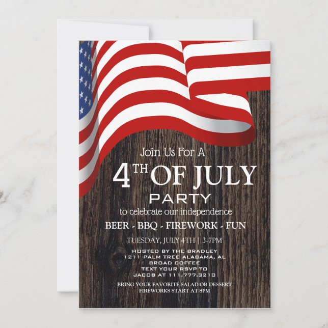 Red White och Blue BBQ Fireworks 4:e juli Party Inbjudningar (Framsida)