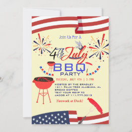 Red White och Blue BBQ Fireworks 4:e juli Party Inbjudningar