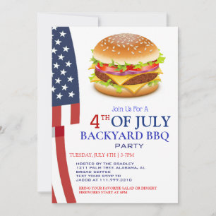 Red White och Blue BBQ Fireworks 4:e juli Party Inbjudningar