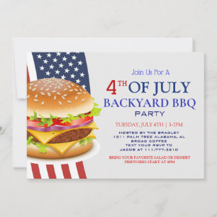 Red White och Blue BBQ Fireworks 4:e juli Party Inbjudningar