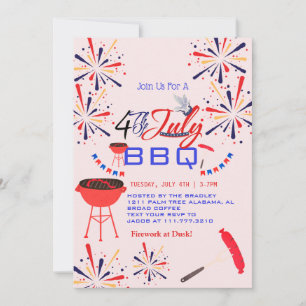 Red White och Blue BBQ Fireworks 4:e juli Party Inbjudningar