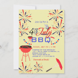 Red White och Blue BBQ Fireworks 4:e juli Party Inbjudningar