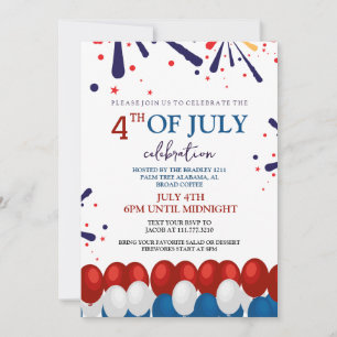 Red White och Blue BBQ Fireworks 4:e juli Party Inbjudningar