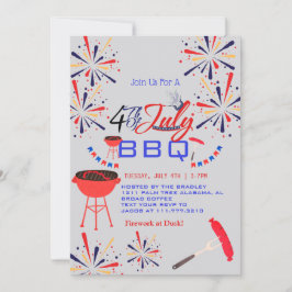 Red White och Blue BBQ Fireworks 4:e juli Party Inbjudningar