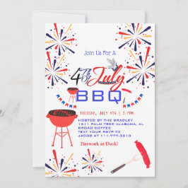 Red White och Blue BBQ Fireworks 4:e juli Party Inbjudningar