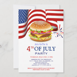 Red White och Blue BBQ Fireworks 4:e juli Party Inbjudningar