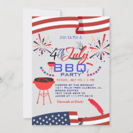 Red White och Blue BBQ Fireworks 4:e juli Party Inbjudningar