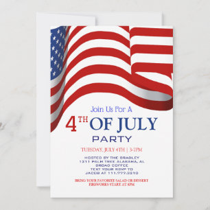 Red White och Blue BBQ Fireworks 4:e juli Party Inbjudningar