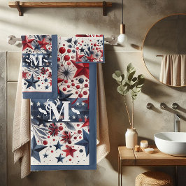 Red White och Blue Boho Stars & Rand Monogram