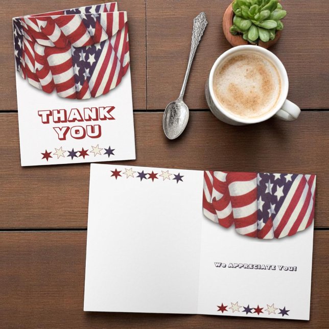 Red White och Blue Bunting med Stars Anpassningsba Kort (front and inside thank you card)
