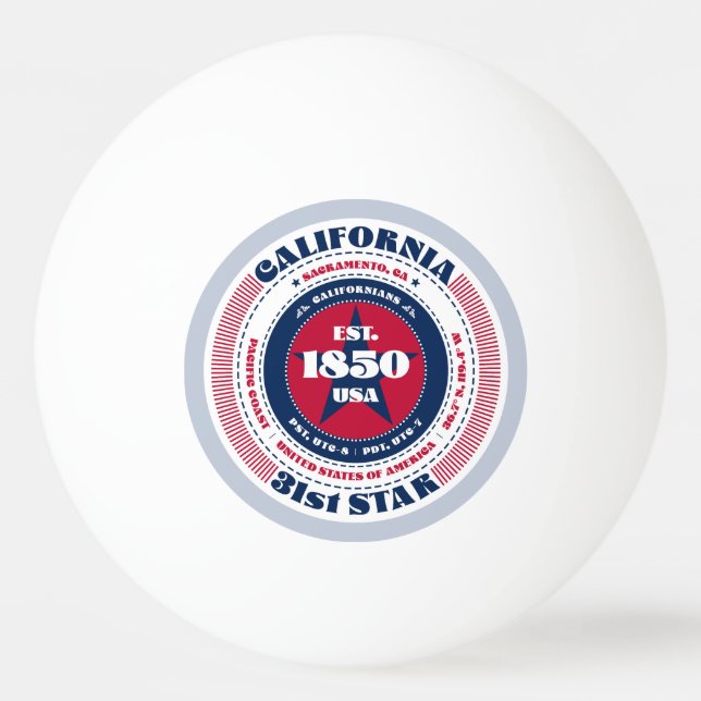 Red, White och Blue California Circle Pingisboll (Framsidan)