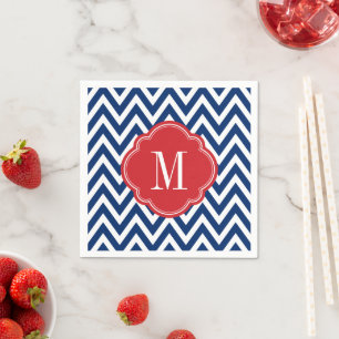 Red White och Blue Chevron Monogram Pappersservett