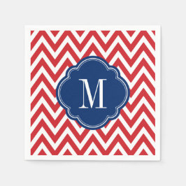 Red White och Blue Chevron Monogram Pappersservett