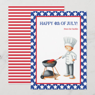 Red White och Blue Cookout Lycklig 4 juli Julkort